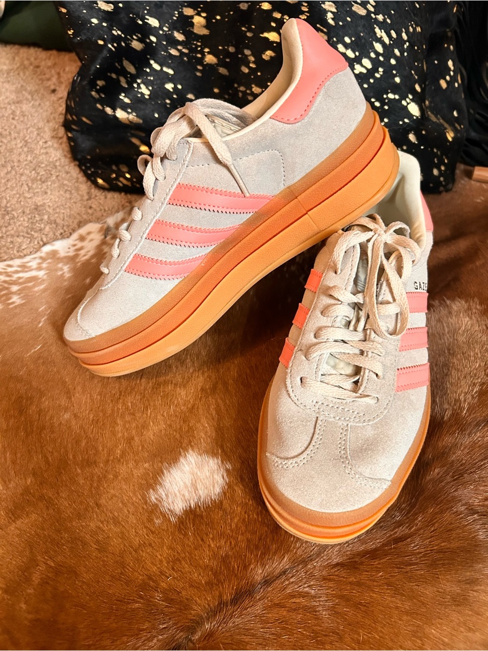 adidas Women's Suede Platform Sneakers in Cream and Coral with Orange Sole